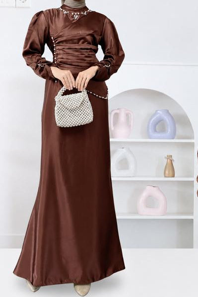 Aisha Beaded Satin Wrap Maxi dress