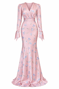 Zara Floral Satin Mermaid Maxi Dress-Pink