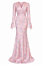 Zara Floral Satin Mermaid Maxi Dress-Pink