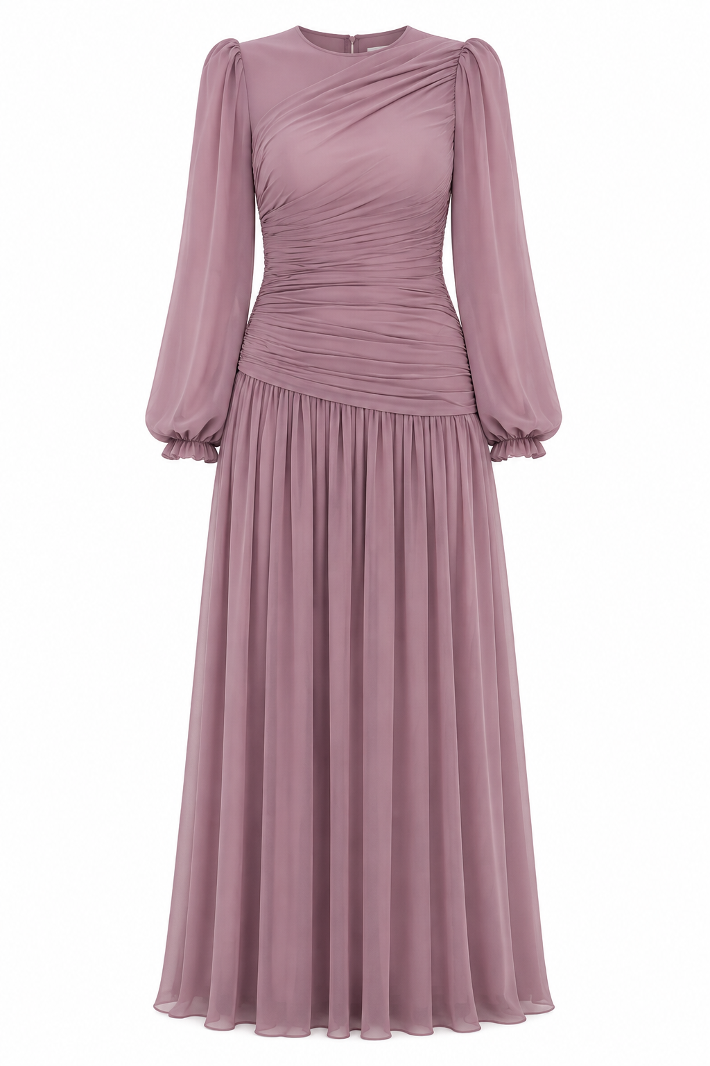Zahra Ruched Puff‑Sleeve Maxi Dress