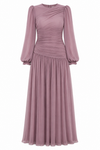Zahra Ruched Puff‑Sleeve Maxi Dress