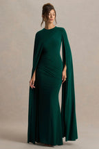 Hana Cape‑Sleeve Ruched Mermaid Maxi Dress