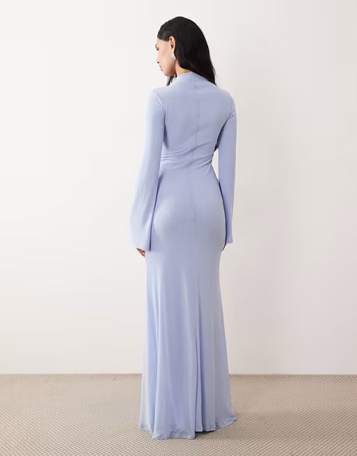 Zara Draped Panel Flare Sleeve Maxi Dress