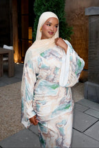 Zahra Marble Print Wrap Maxi dress