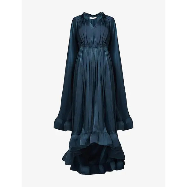 Nadia Cape‑Sleeve Ruffle Midi Dress