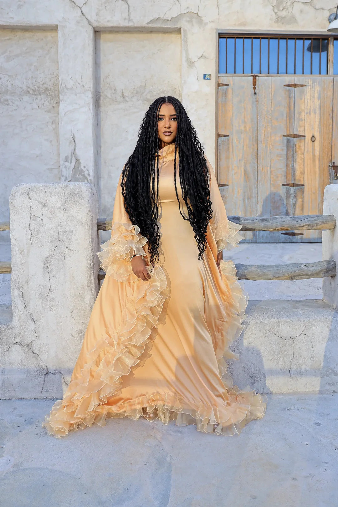 Amina Ruffle Trim Kaftan Dress