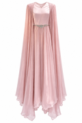 Maya Beaded Waist Cape Sleeve Maxi Dress-Pink