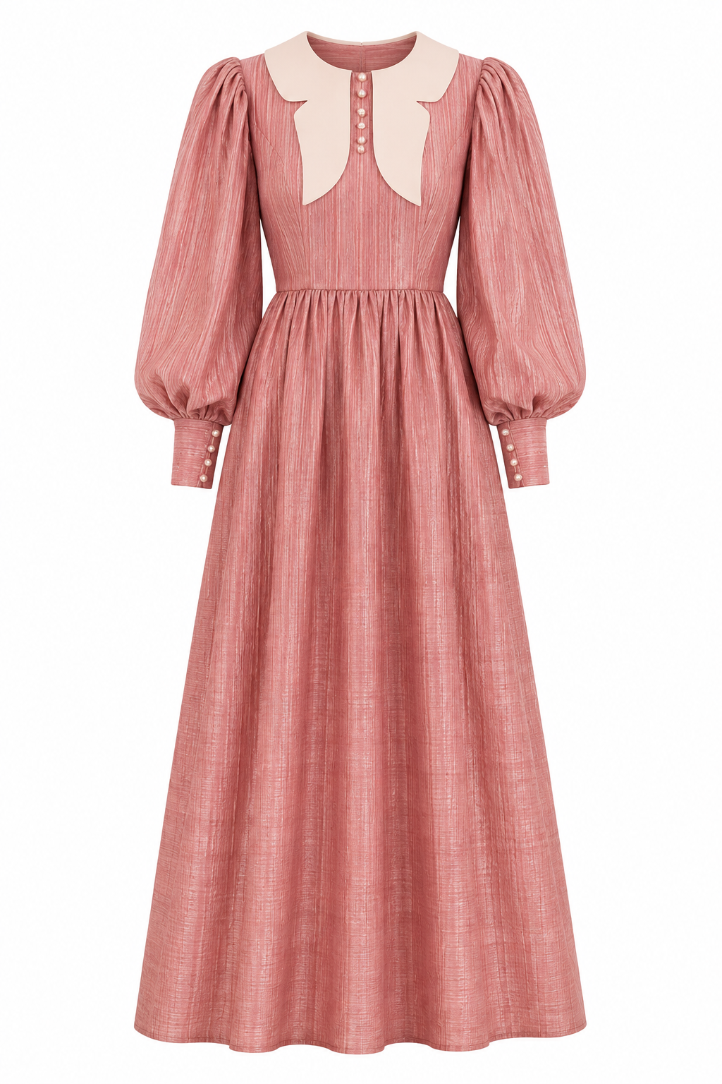 Layla Puff‑Sleeve Contrast‑Collar Maxi Dress