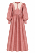 Layla Puff‑Sleeve Contrast‑Collar Maxi Dress