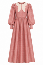 Layla Puff‑Sleeve Contrast‑Collar Maxi Dress