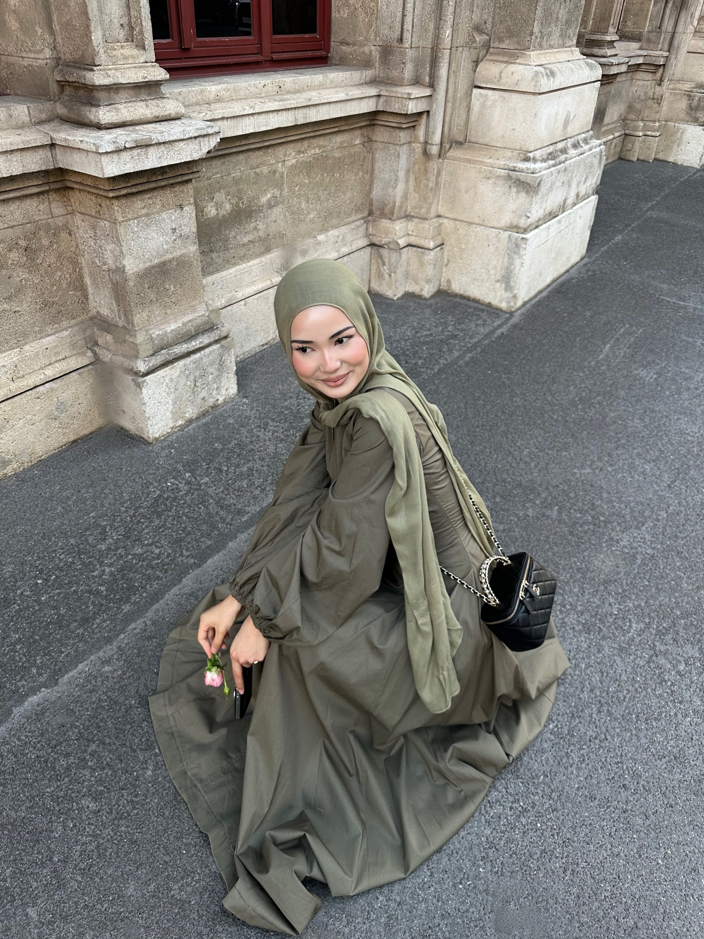 Lina Zip‑Front Balloon Sleeve Maxi Dress