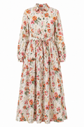Rania Floral‑Print Collared Belted Maxi Dress