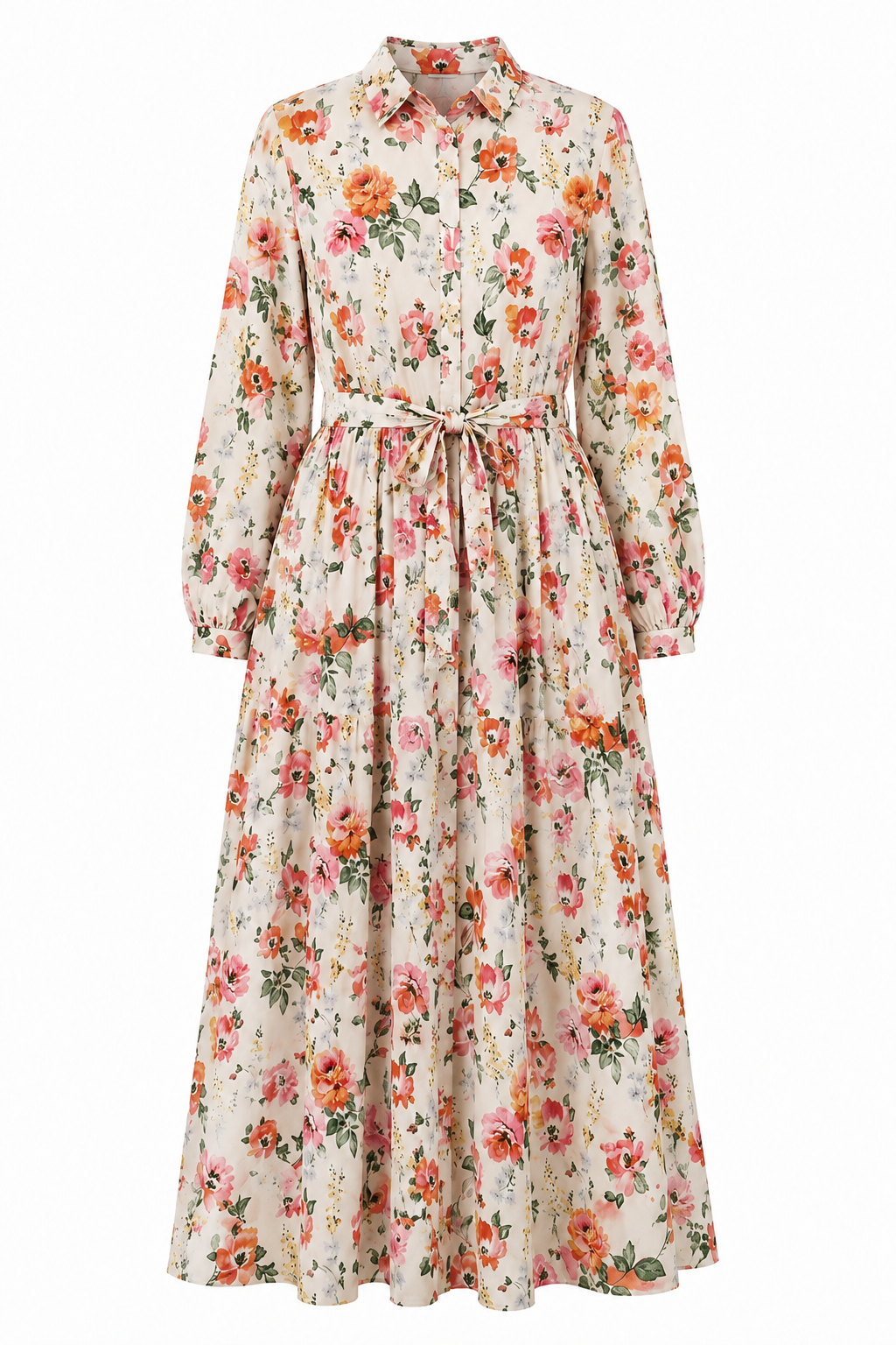 Rania Floral‑Print Collared Belted Maxi Dress
