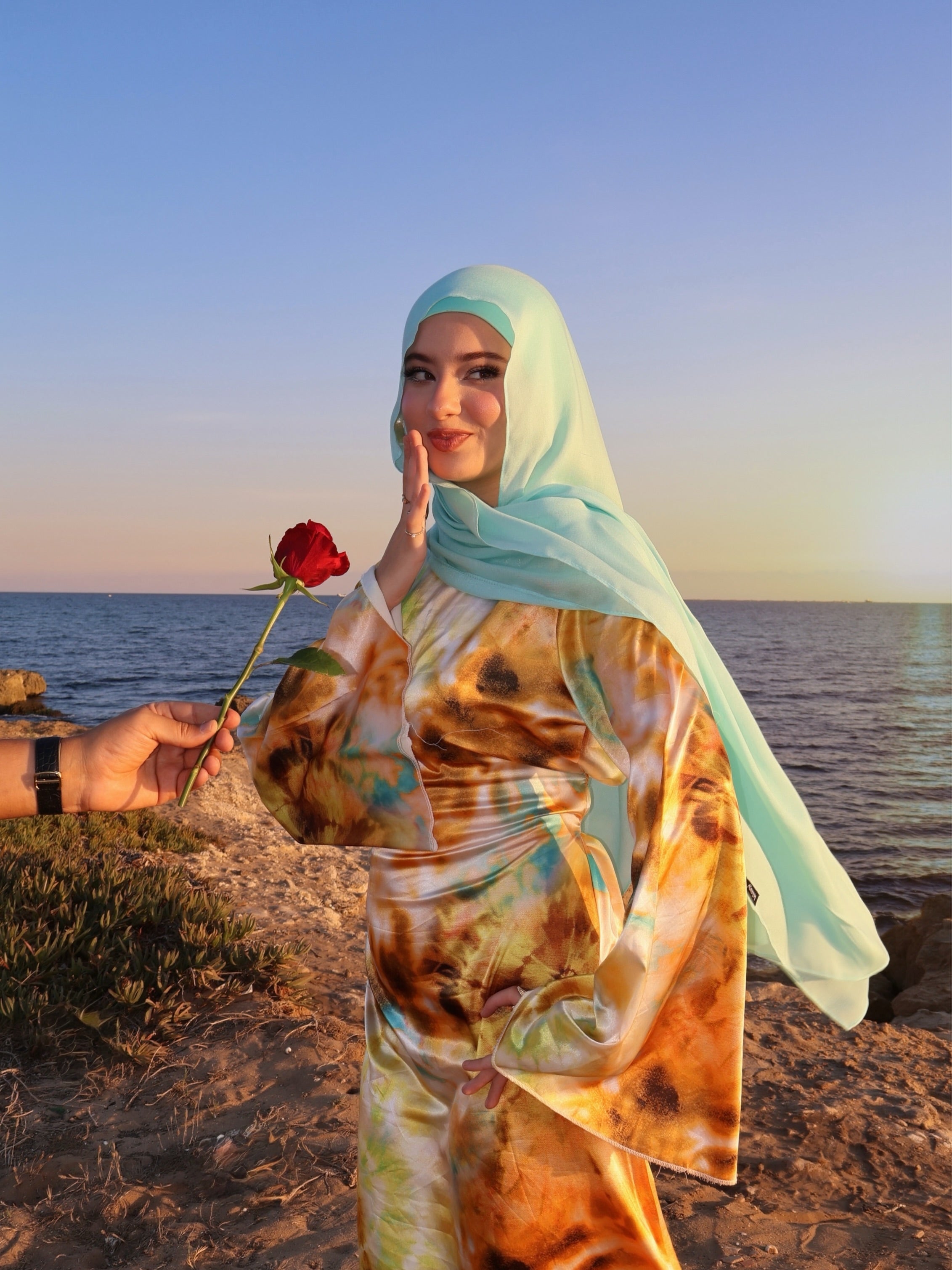 Zayna Tie‑Dye Flare‑Cuff Maxi Dress