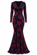 Layla Wrap‑V Floral Mermaid Maxi Dress