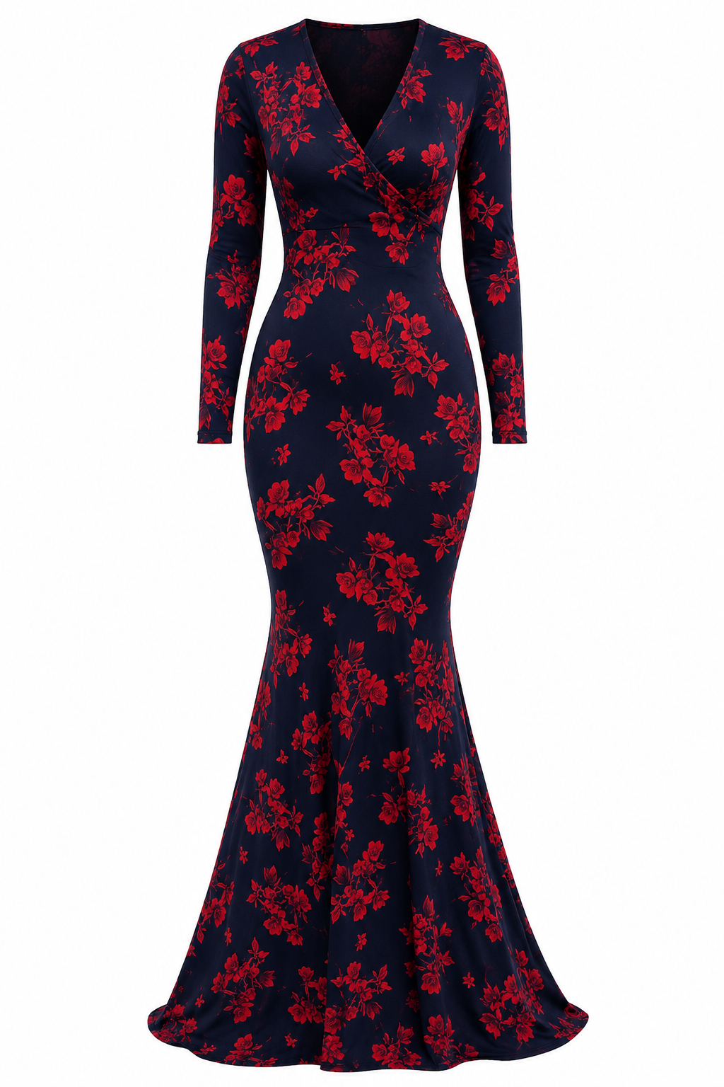 Layla Wrap‑V Floral Mermaid Maxi Dress