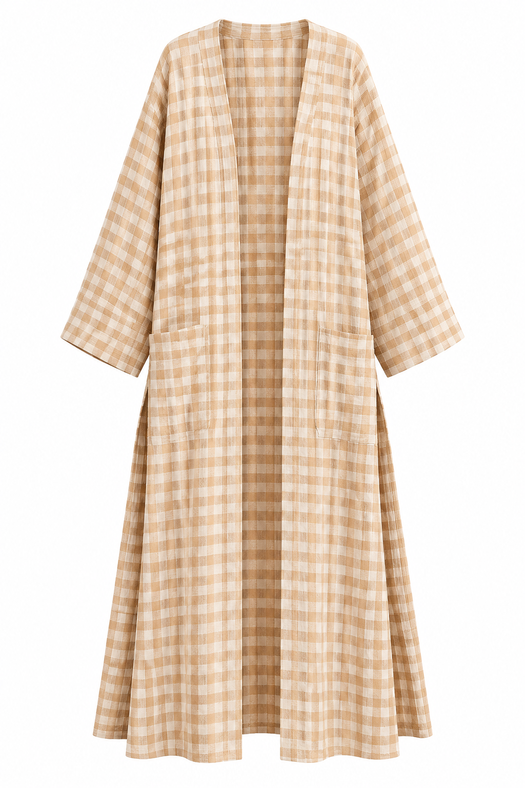 Nabila Plaid Crinkle Open Abaya Robe