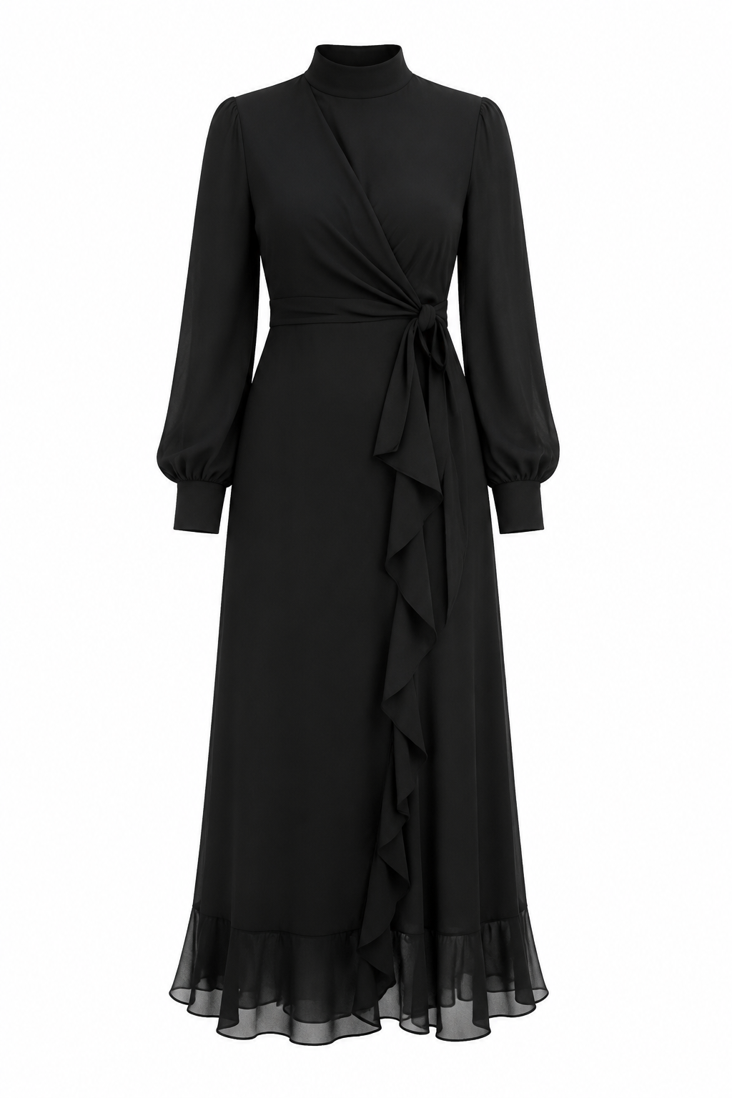 Zahra Wrap Tie Ruffle Sleeve Maxi Dress