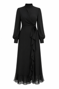 Zahra Wrap Tie Ruffle Sleeve Maxi Dress