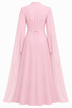 Zahra Draped Rhinestone Lace Maxi Dress