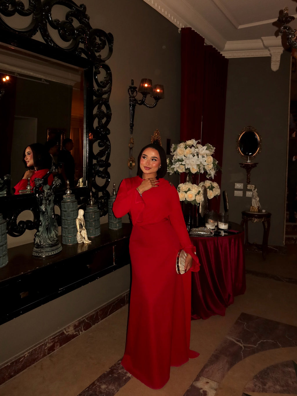 Nour Draped Shoulder Crepe Maxi Dress