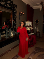 Nour Draped Shoulder Crepe Maxi Dress