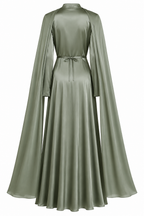 Dalia Draped Cape Ruched Satin Maxi Dress