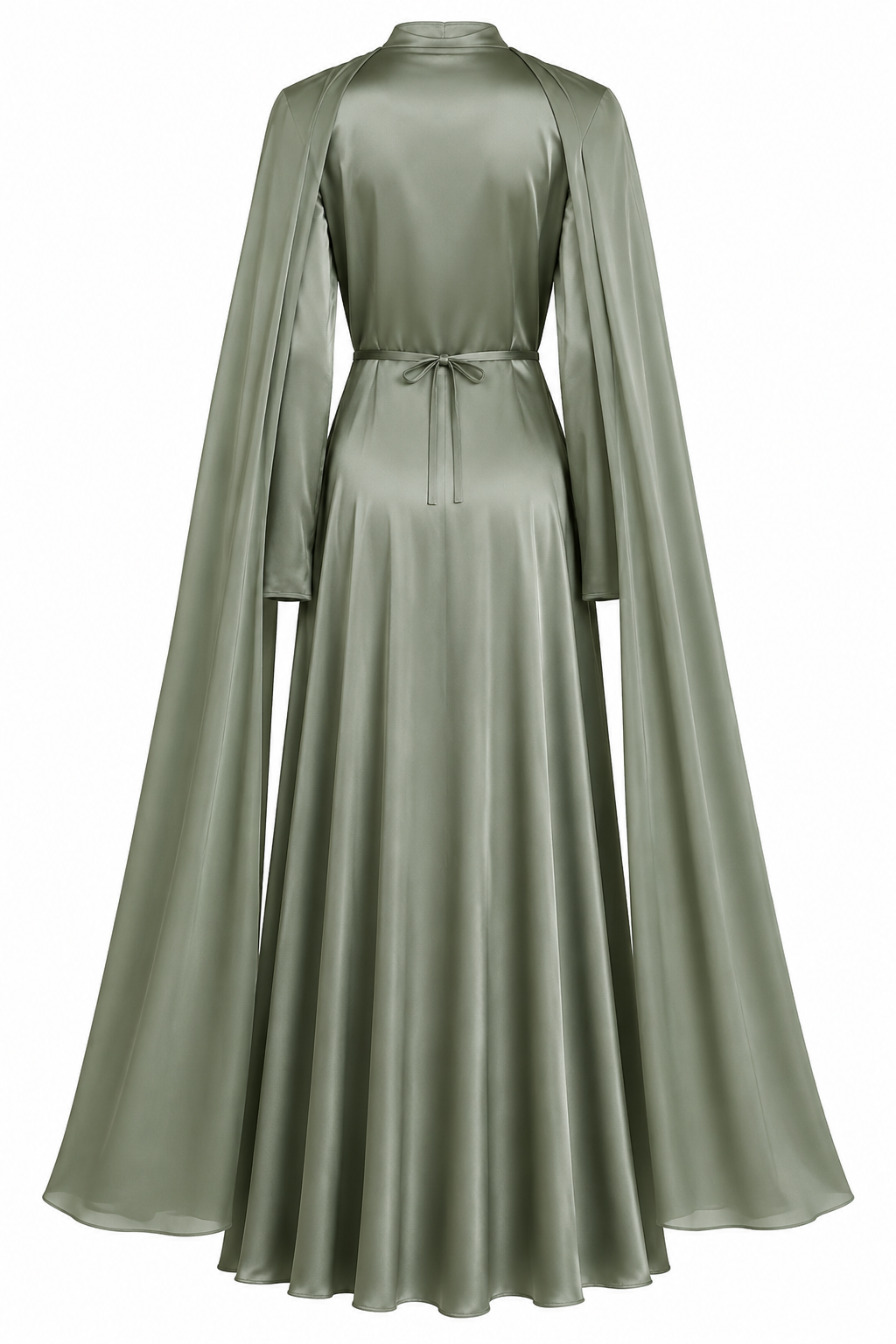 Dalia Draped Cape Ruched Satin Maxi Dress