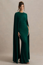 Hana Cape‑Sleeve Ruched Mermaid Maxi Dress