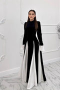 Zohra Contrast‑Panel Flare‑Cuff Maxi dress