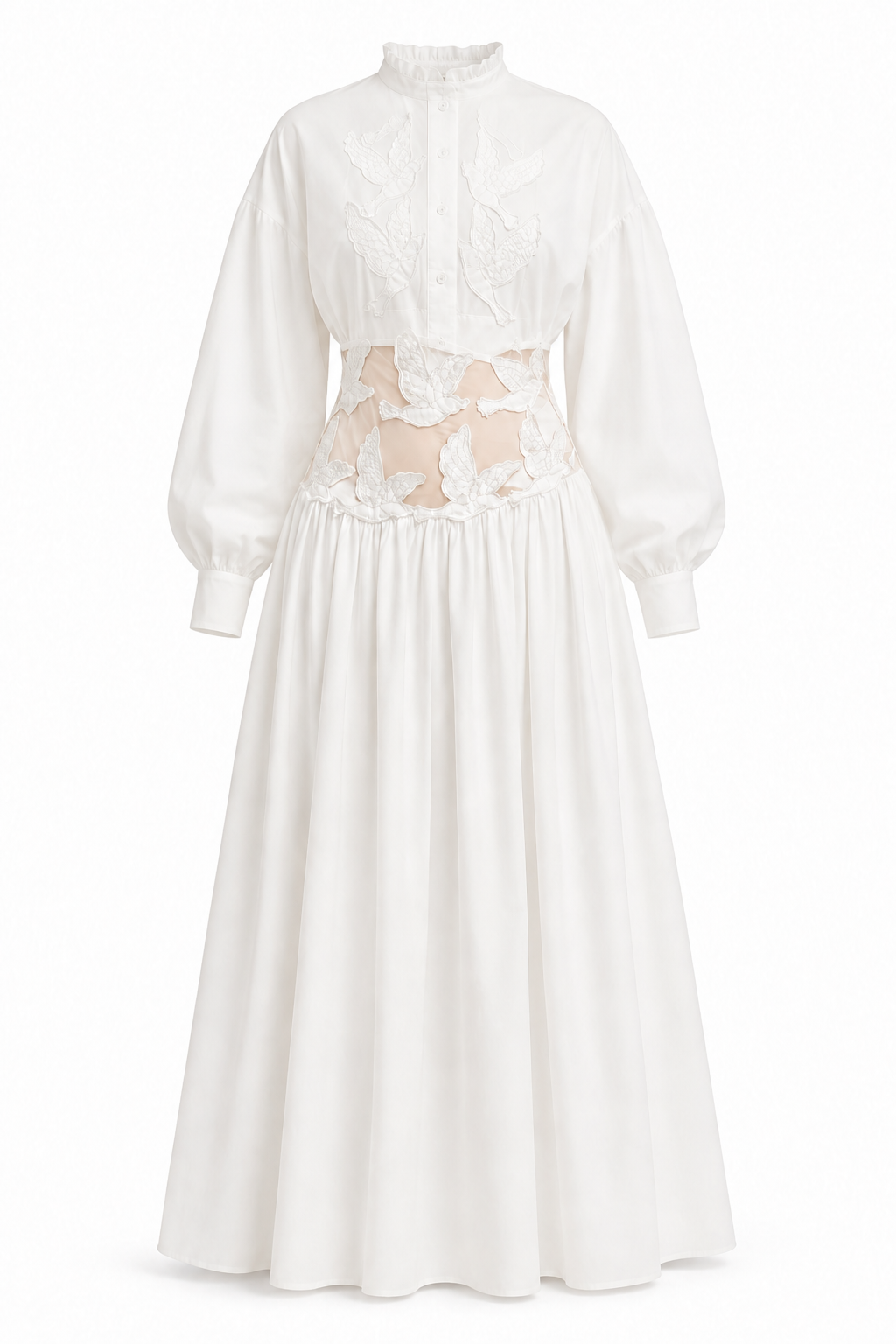 Zaraia Bird‑Appliqué Shirt Maxi Dress
