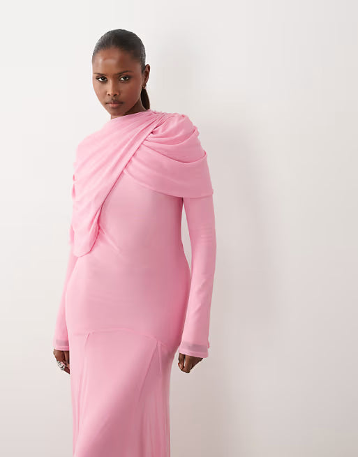 Leila Draped Mesh Maxi Dress