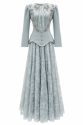 Rina Beaded Neck Puff Sleeve Mermaid Dress-Green