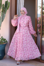 Layla Floral Print Belted Modest Dress