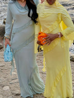 Sara Draped Ruffle Trim Maxi Dress-Yellow