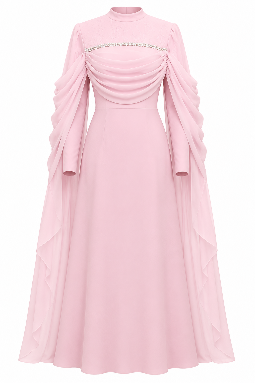 Zahra Draped Rhinestone Lace Maxi Dress