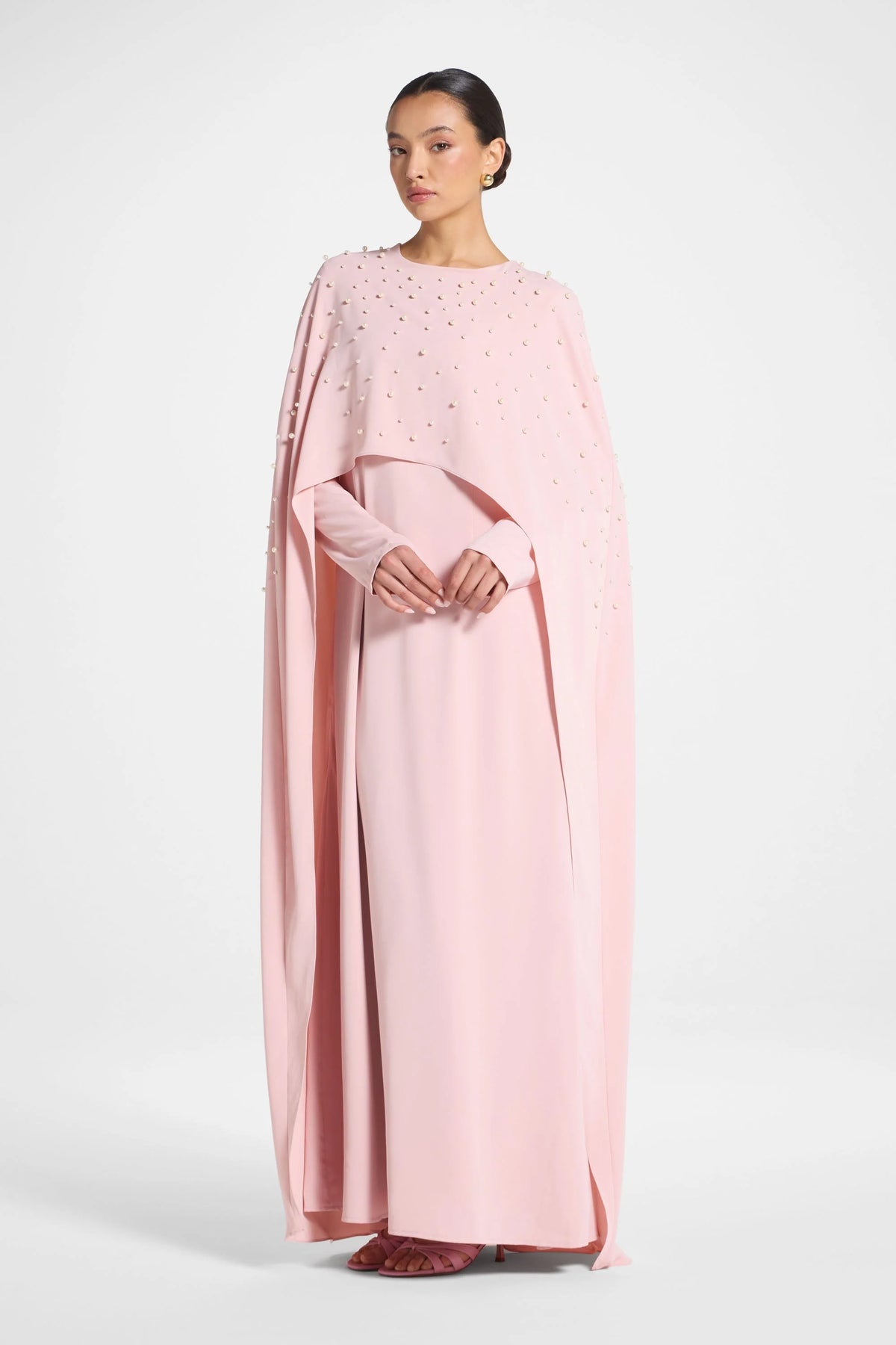 Amira Beaded Cape Overlay Maxi Dress