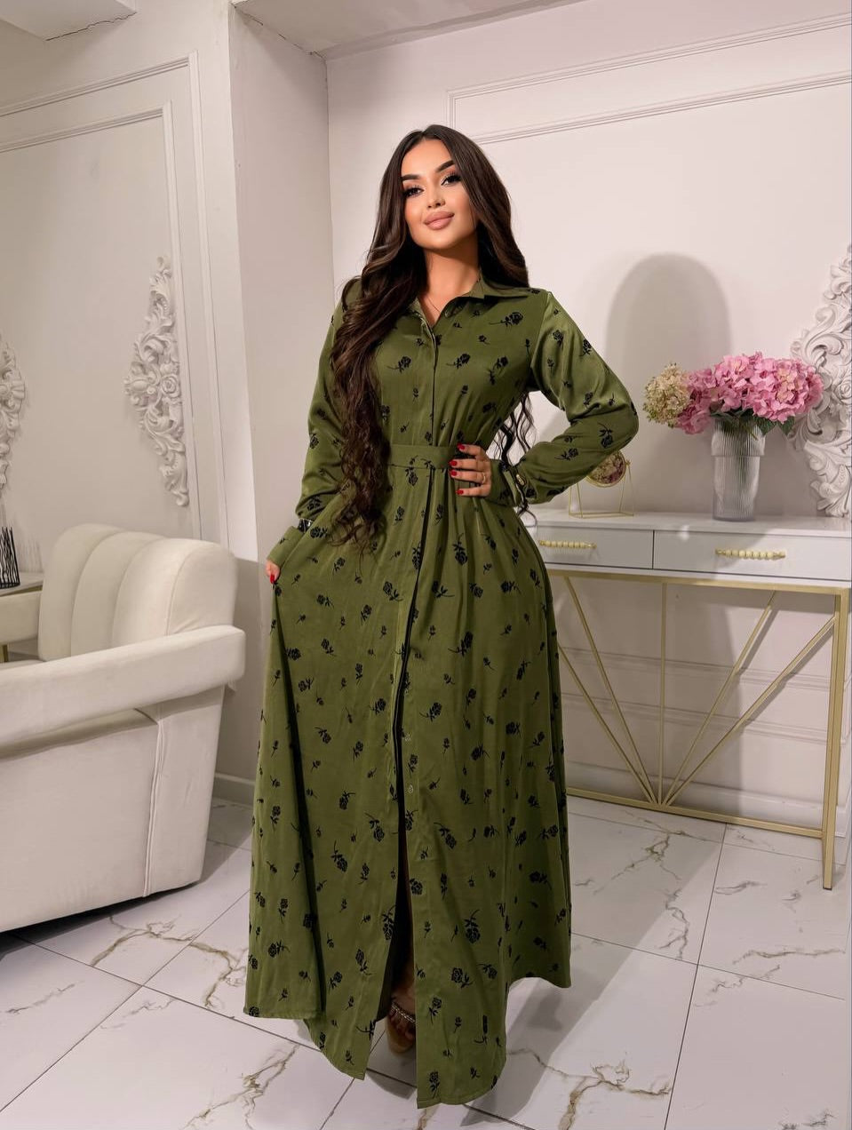 Zohra Collared Floral Button‑Up Maxi Dress