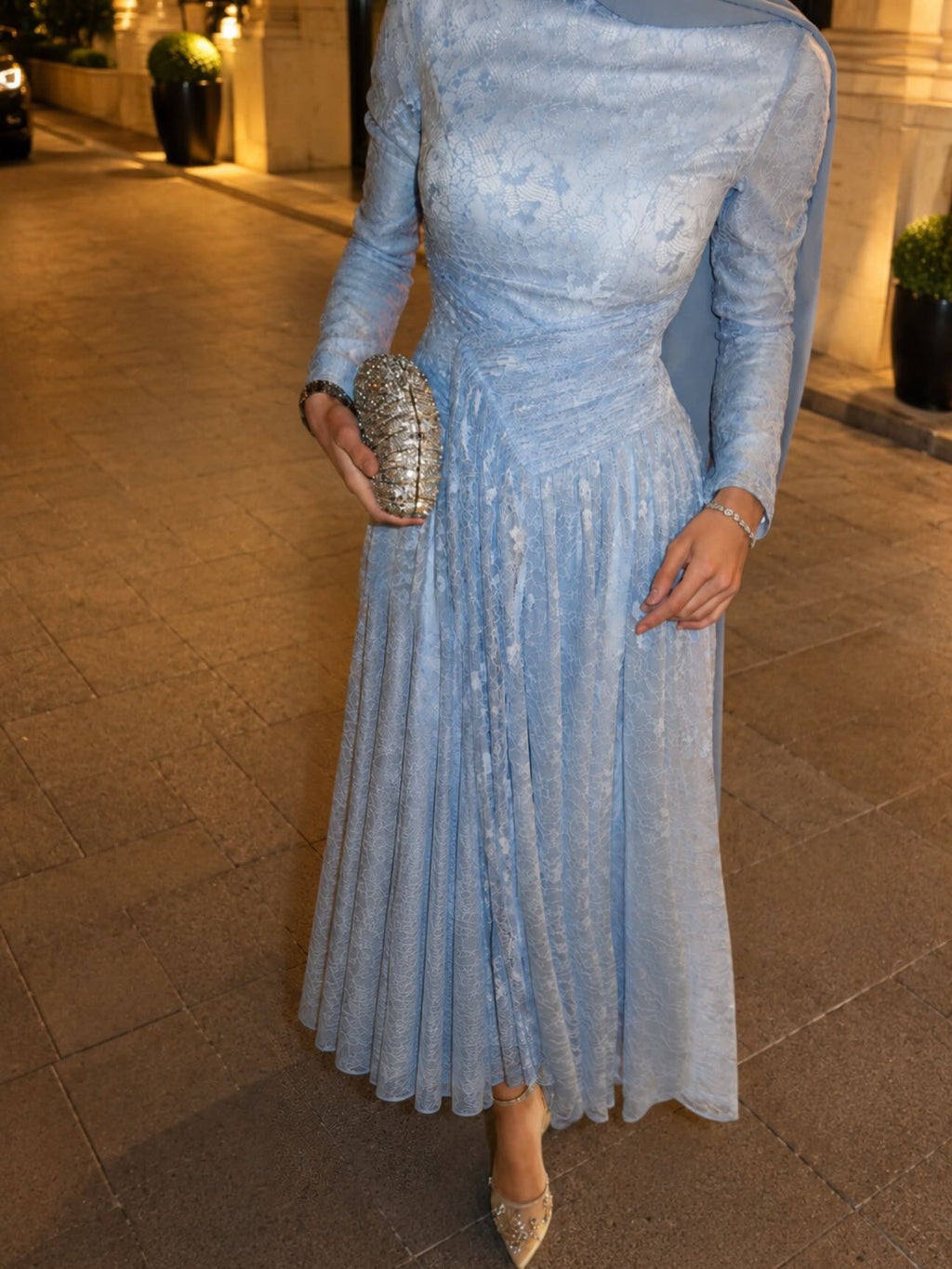Zehra Lace Draped Waist Maxi Dress