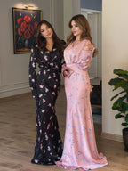 Zara Floral Satin Mermaid Maxi Dress-Pink