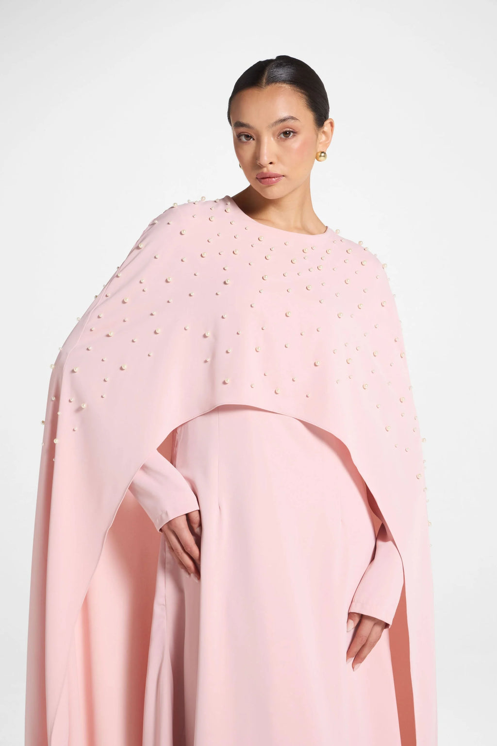 Amira Beaded Cape Overlay Maxi Dress