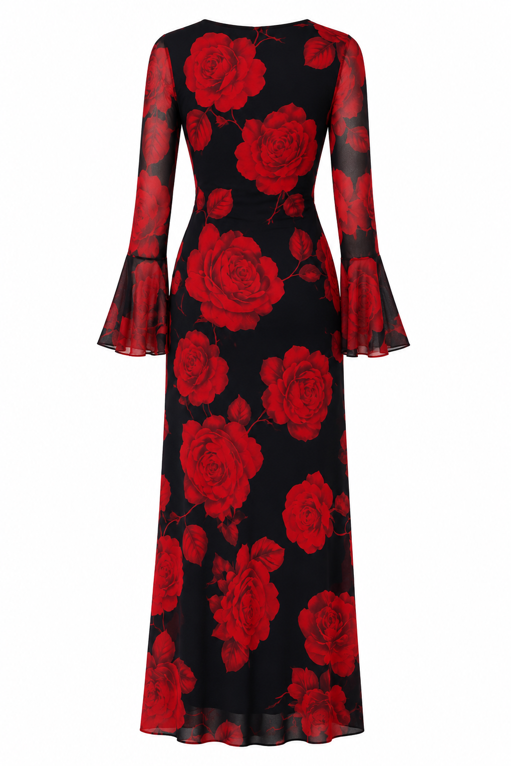 Lila Ruched Floral Flare‑Sleeve Maxi Dress