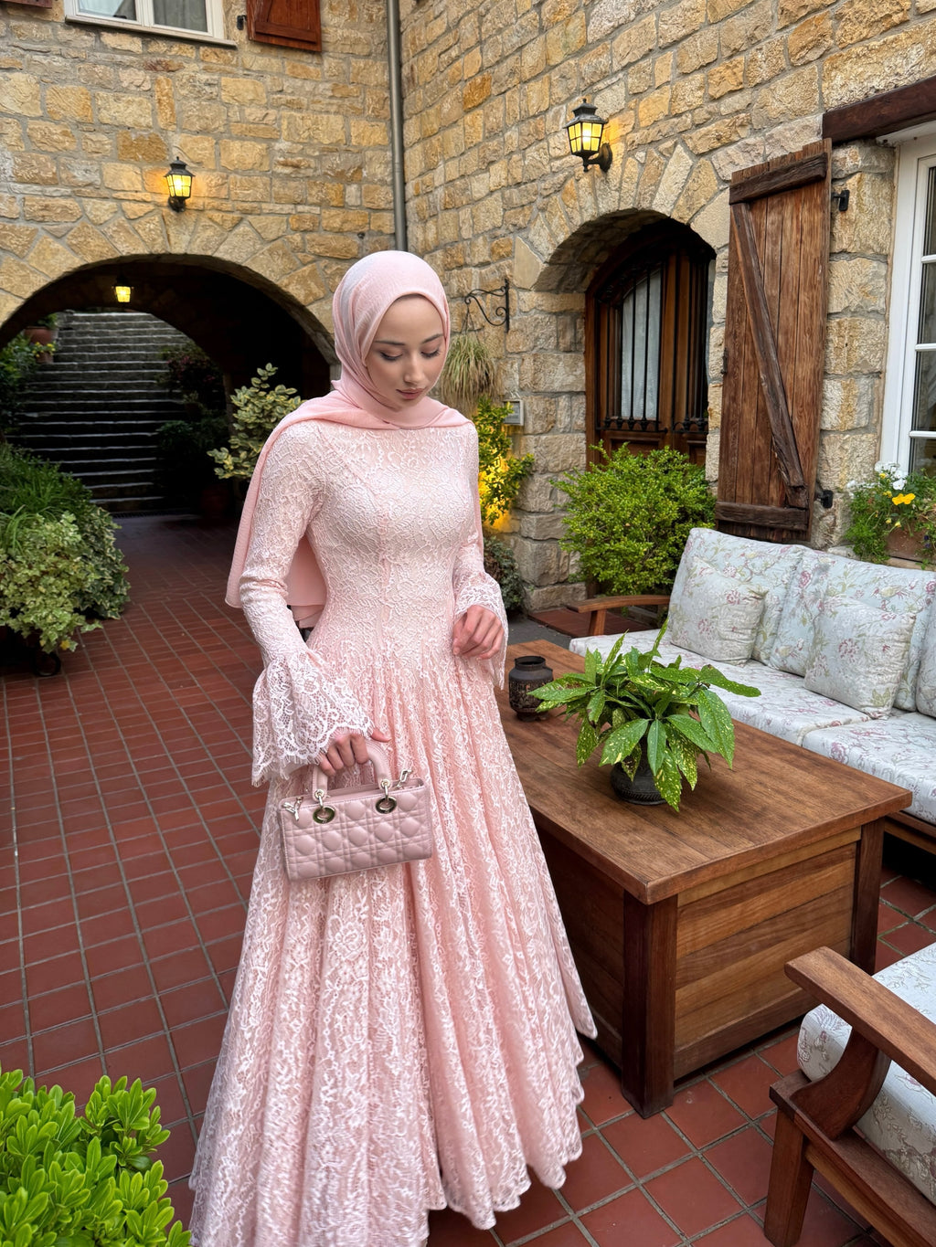 Ayla Lace Flare‑Sleeve Ball Maxi Dress