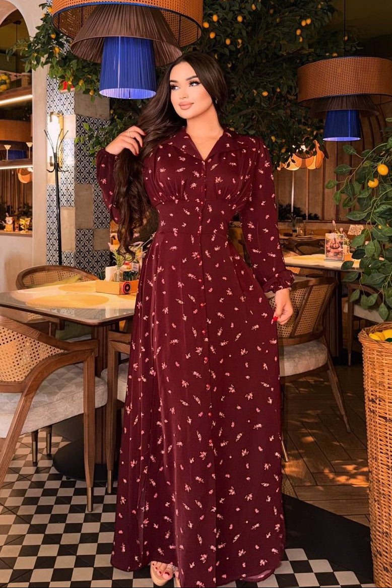 Rania Collared Ditsy‑Floral Button Maxi Dress