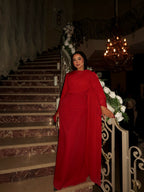 Nour Draped Shoulder Crepe Maxi Dress