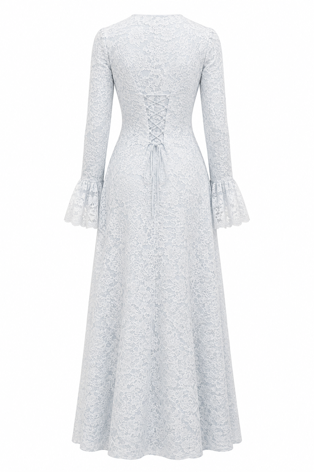 Lina Floral Lace Flare‑Cuff Maxi Dress
