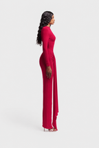 Nora Ruched Draped Mesh Maxi Dress