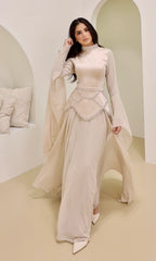 Lina Beaded Cape‑Sleeve Flowy Maxi Dress