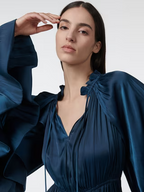 Nadia Cape‑Sleeve Ruffle Midi Dress