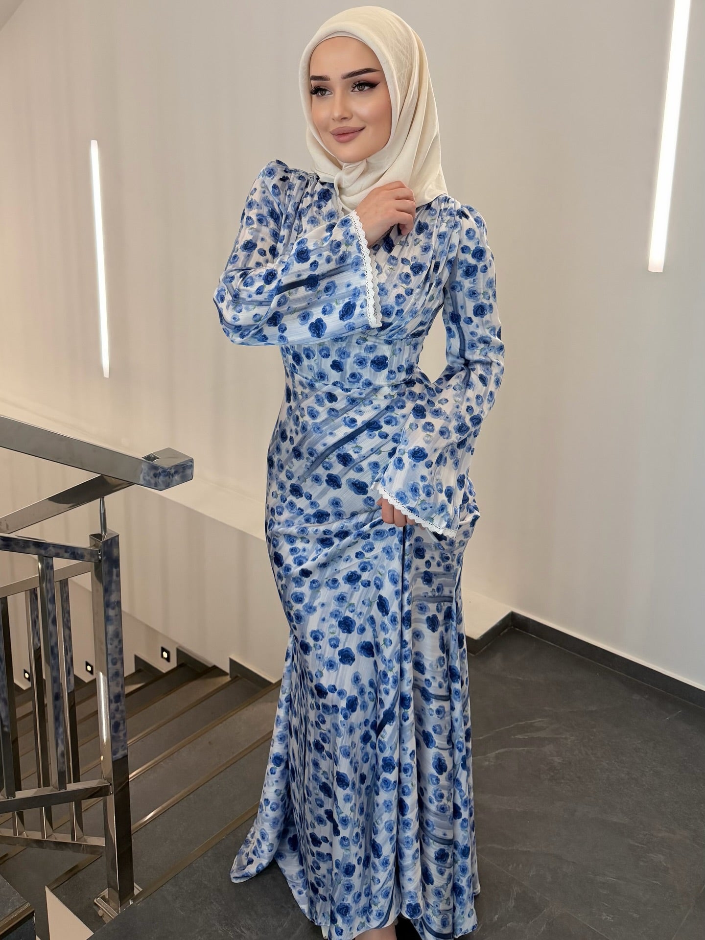 Aisha Lace‑Trim Floral Mermaid Maxi Dress